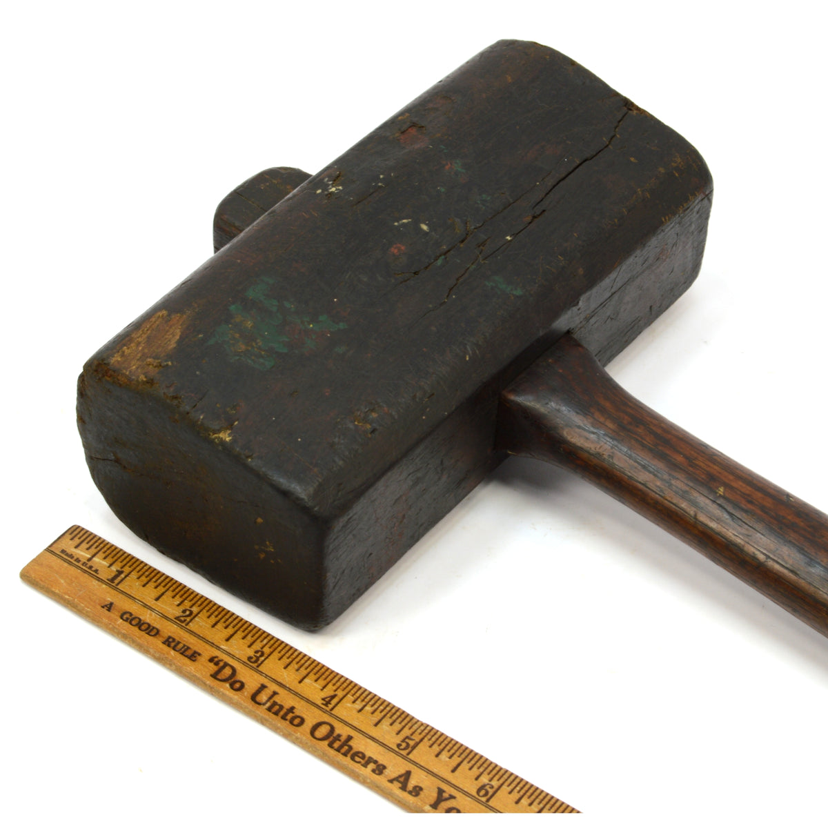 ANTIQUE LARGE Wooden Mallet Hammer Tool Primitive Carpenter