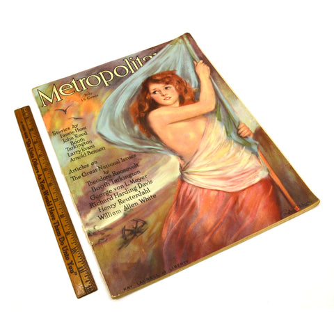 Antique "METROPOLITAN" JULY 1915 MAGAZINE Nude KAY LAURELL as LIBERTY Cover RARE