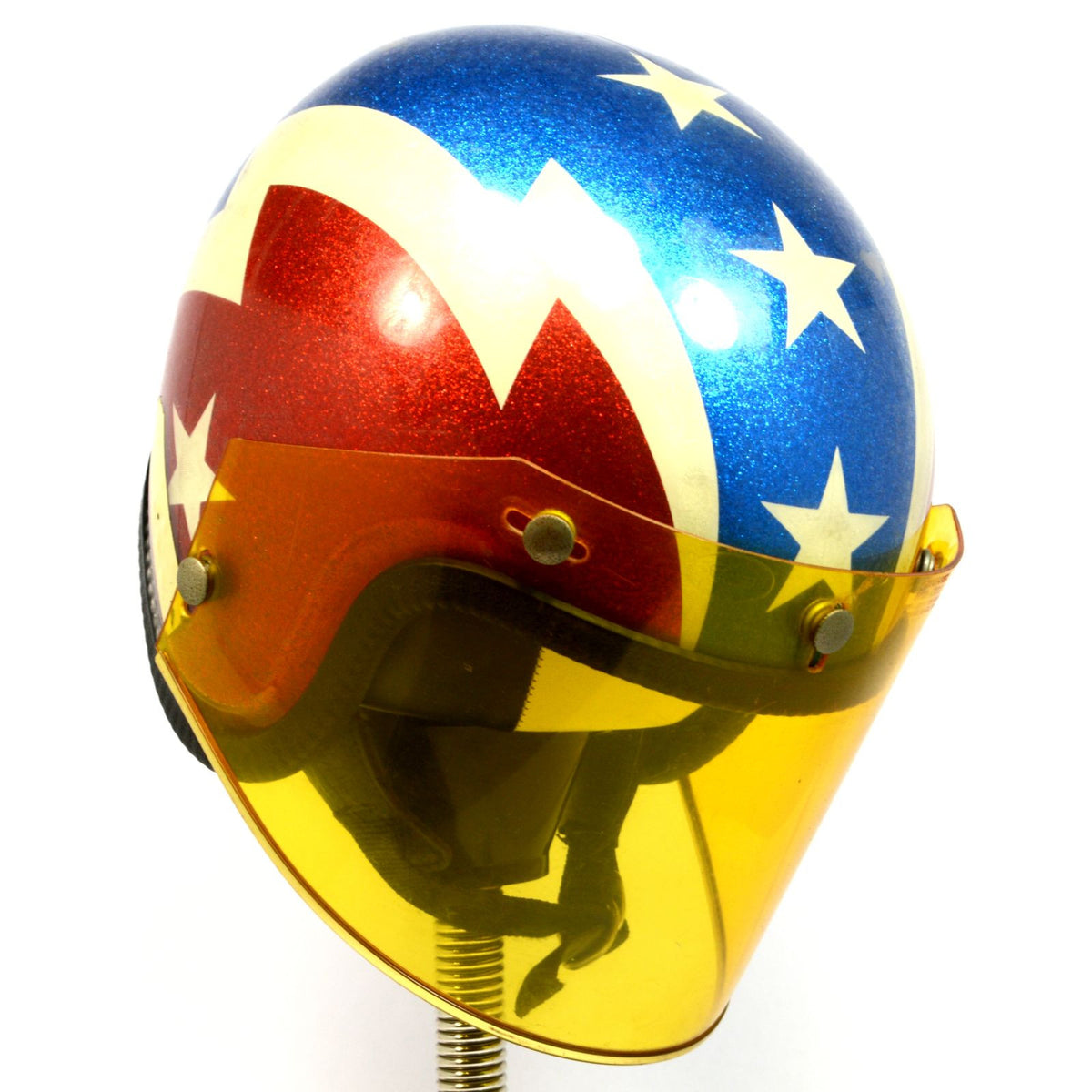 Vintage BUCO MOTORCYCLE HELMET Lighting Bolts RED-WHITE-BLUE Open Face +  Shield