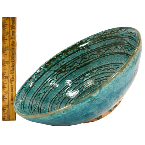 Ancient ISLAMIC WHEEL-THROWN GLAZED POTTERY BOWL Persian? TURQUOISE c.12th-17th