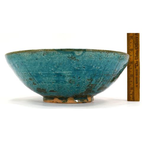 Ancient ISLAMIC WHEEL-THROWN GLAZED POTTERY BOWL Persian? TURQUOISE c.12th-17th