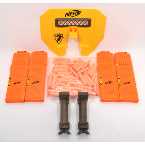 Tested NERF LOT; 2 STAMPEDE ECS (1-Works) 4-LONG CLIPS Shield 2-TRIPODS + Darts!