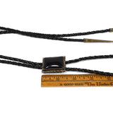 Vintage BLACK ONYX BOLO TIE Signed "NAKAI STERLING" .925 Silver Jewelry LEATHER