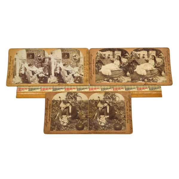 Antique STEREOSCOPE CARD Lot; 3 LOVE THEME STEREOVIEWS Keystone View c.1899-1900