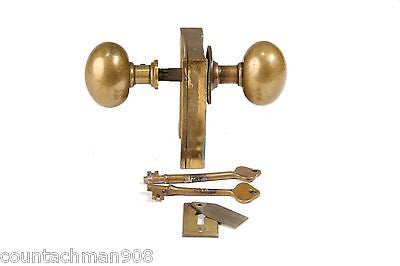 Brass Ship(?) Door Knob Set with Latch, Lock and Key