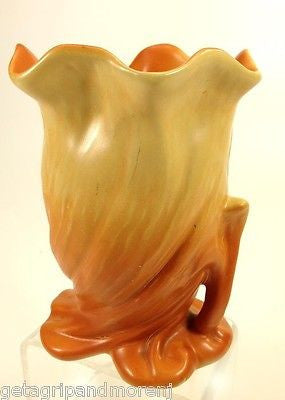 WELLER POTTERY Orange Flower Design Fluted Vase Excellent Condition!