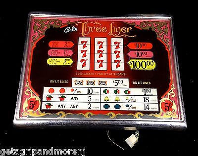 BALLY SLOT MACHINE Three Liner Arcade Game Payout Glass M-645-415 Collectible