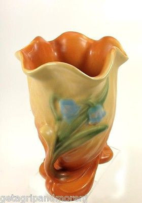 WELLER POTTERY Orange Flower Design Fluted Vase Excellent Condition!