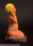CAST IRON ML Corp Painted Yawning Child Girl Statue Door Stop Antique!