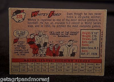TOPPS WHITEY FORD 1958 Baseball Card #320 In Excellent Mint Condition!