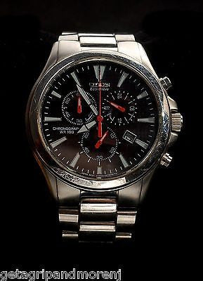 CITIZEN ECO DRIVE Men's Chronograph Black Face Silver Watch GN-4-S H500-S049351