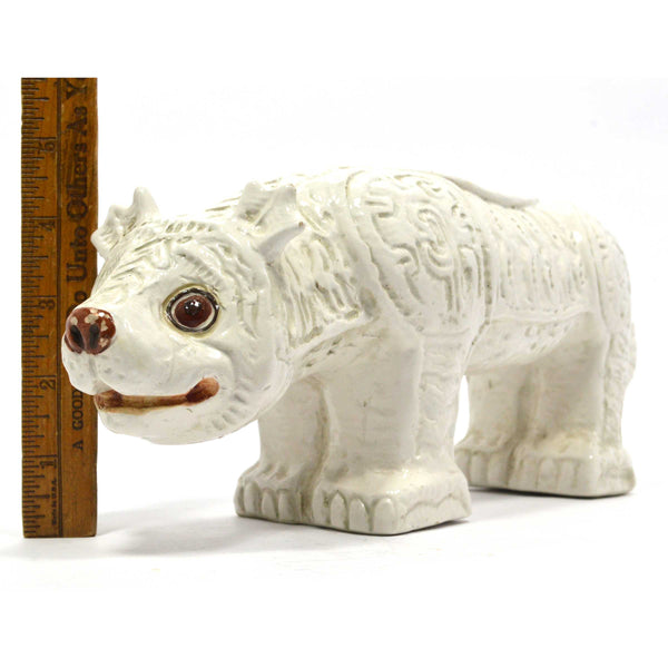 Vintage WEIRD "ITALY" ART POTTERY ANIMAL 13" White Ceramic DOG-BEAR-WOLF Figure