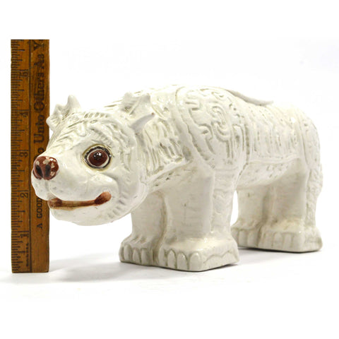 Vintage WEIRD "ITALY" ART POTTERY ANIMAL 13" White Ceramic DOG-BEAR-WOLF Figure