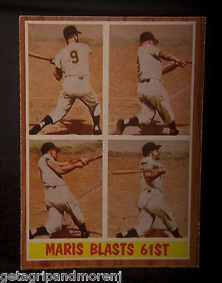 TOPPS ROGER MARIS 1962 #313 Maris Blasts 61st Yankees Baseball Card Near Mint!