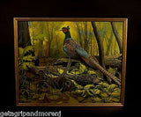 AUGUST HOLLOW 1940s Pheasants In Foliage 17.5" x 21" Lithograph Print