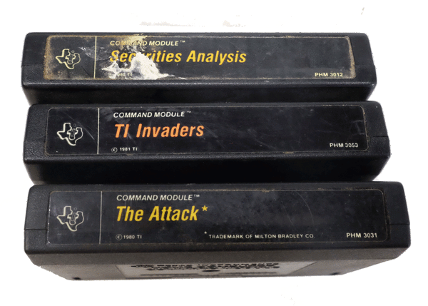 Texas Instruments Games Cartriges Securities Analysis, TI Invaders, The Attack (Lot of 3)