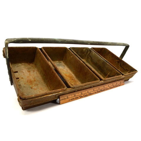 Vintage HEAVY-DUTY METAL PARTS BIN CADDY 4-Bins INDUSTRIAL STRONG Insane Patina!