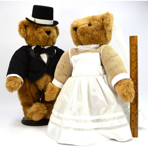 VERMONT TEDDY BEAR Lot; 2 WEDDING BEARS Bride & Groom + 2 DOLL STANDS Excellent!