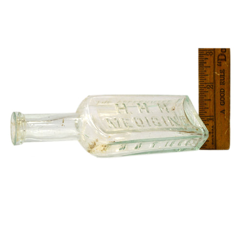 Antique VETERINARIAN BOTTLE "H.H.H. MEDICINE" Aqua 5-3/8" BIMAL Rare! "DDT 1868"