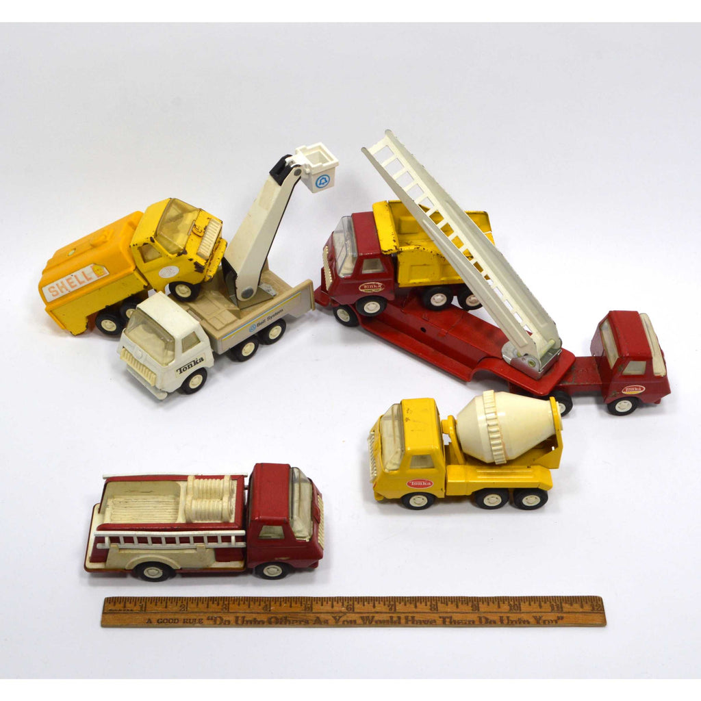Vintage MINI TONKA VEHICLE LOT Shell Gas FIRE LADDER Cement