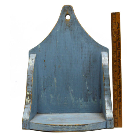 Antique APOTHECARY WALL SHELF Primitive KITCHEN SPICE RACK Candle/Keys PALE BLUE