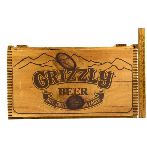 Vintage GRIZZLY BEER CRATE Canadian SLIDE-TOP WOOD BOX Rare IMPORTED FROM CANADA