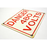 Vintage PORCELAIN WARNING SIGN "DANGER 480 VOLTS" Electrical Caution Notice 9X11