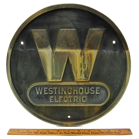 Antique "WESTINGHOUSE ELECTRIC" Solid BRASS/BRONZE SIGN 12" dia "W" PLAQUE Rare!