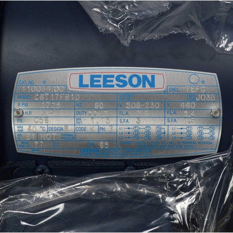 New (Open Box) LEESON .75 HP GENERAL PURPOSE MOTOR #110034.00 1725 RPM Frame C56