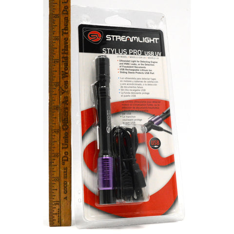 Brand New! STREAMLIGHT "STYLUS PRO" 400nm UV LED FLASHLIGHT w/ USB & WALL CHARGE