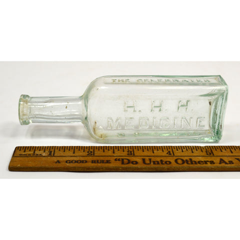 Antique VETERINARIAN BOTTLE "H.H.H. MEDICINE" Aqua 5-3/8" BIMAL Rare! "DDT 1868"