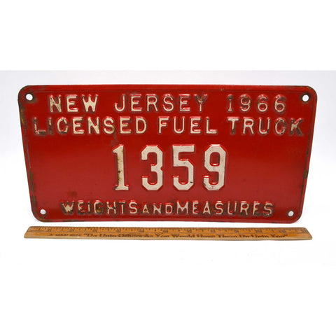 Vintage 1966 "COAL TRUCK" N.J LICENSE PLATE No. 1359 "WEIGHTS AND MEASURES" Rare