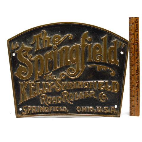 Antique "THE KELLY-SPRINGFIELD ROAD ROLLER CO." Brass Plaque RARE ARCH-TOP SIGN!