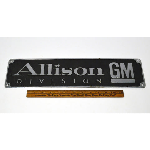 Vintage "ALLISON DIVISION GM" METAL SIGN General Motors GENERATOR NAMEPLATE Rare