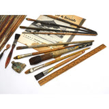 Antique ARTISTS-PAINTERS 31 Pc Lot; 28-PAINTBRUSHES + Tool MAGAZINE Vintage Tube