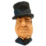 Vintage PLASTER/CHALKWARE HEAD 11" Wall Sculpture HAND-PAINTED BY "G.K." Top-Hat