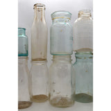 Antique BOTTLE LOT OF 16 CANNING JARS + 1 GLASS LID! Milk PICKLE & MORE BOTTLES!