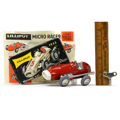 Vintage LILLIPUT "MICRO RACER" No. 1043 Mercedes 2.5l WIND-UP RACE CAR Red + BOX