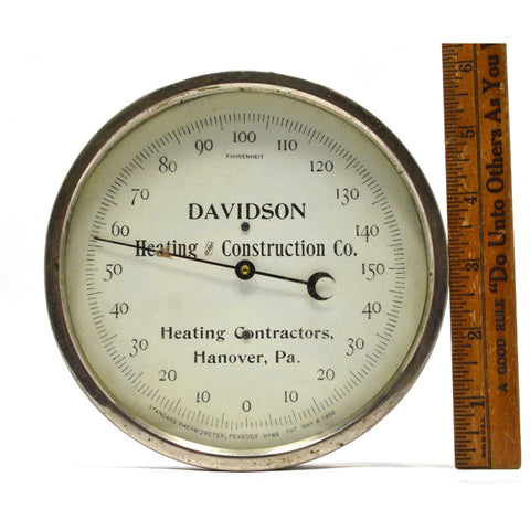 Antique 6" ADVERTISING THERMOMETER Pat 1888 "DAVIDSON HEATING & CONSTRUCTION CO"