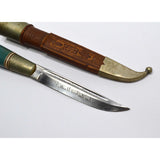 Vintage JARVENPAA FINLAND FIXED KNIFE w/ SCABBARD Ornate Brass HORSE HEAD POMMEL