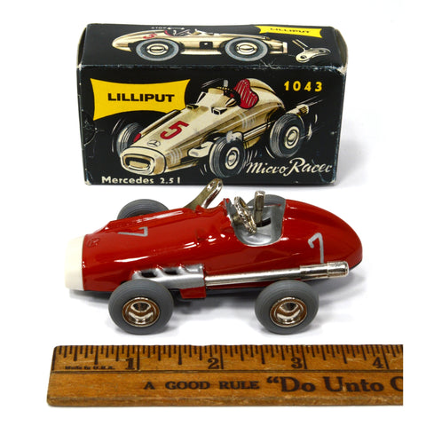 Vintage LILLIPUT "MICRO RACER" No. 1043 Mercedes 2.5l WIND-UP RACE CAR Red + BOX