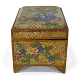 Antique CLOISONNE FOOTED HINGED BOX Chinese/Japanese? BRASS/BRONZE 3x5x3 Floral