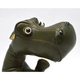 Antique LEATHER STUFFED ANIMAL Custom/Folk Art FUNKY HIPPO DOG Wood & Glass Eyes