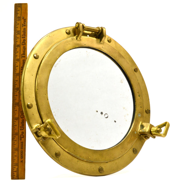 Vintage BRASS PORTHOLE MIRROR Maritime NAUTICAL Ship Captain WALL DECOR Patina!!