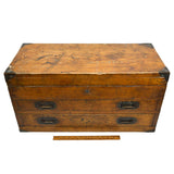 Antique DOVETAIL WOOD MACHINIST CHEST Sexy Old 2-DRAWER TOOL BOX Brass Hardware