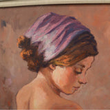 Original Art OIL ON PAINTING Vintage SIGNED "ALFIERI" Head Scarf NUDE BACK WOMAN