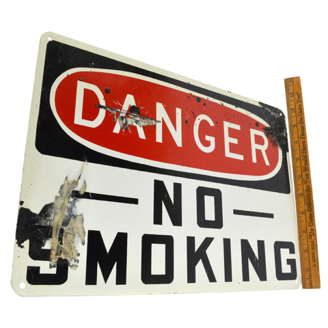 Vintage PORCELAIN -over- STEEL "DANGER -NO- SMOKING" SIGN 10x14 Caution WARNING