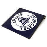 Vintage BELL SYSTEM "PUBLIC TELEPHONE" Double-Sided FLANGE SIGN 11x11" Porcelain