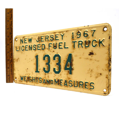 Vintage 1967 "COAL TRUCK" N.J LICENSE PLATE No. 1334 "WEIGHTS AND MEASURES" Rare