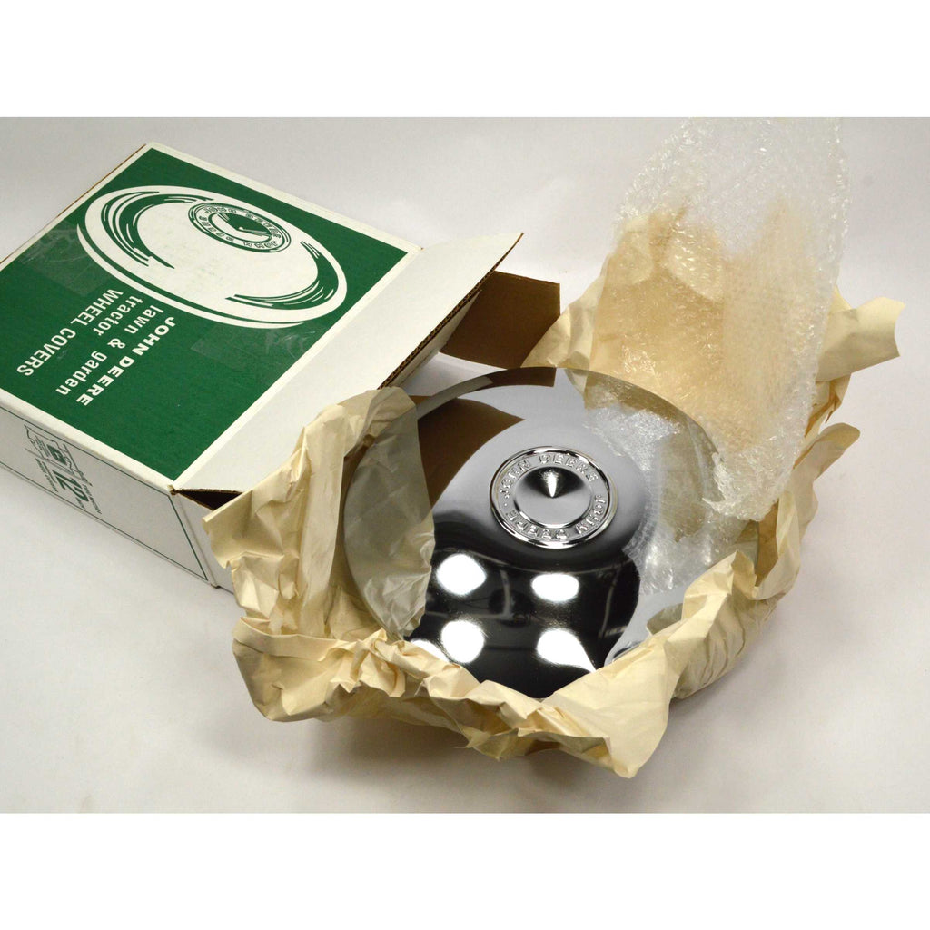 New! JOHN DEERE WHEEL COVERS M42184 Pair 11" Chrome HUB CAPS, 2 HUBCA